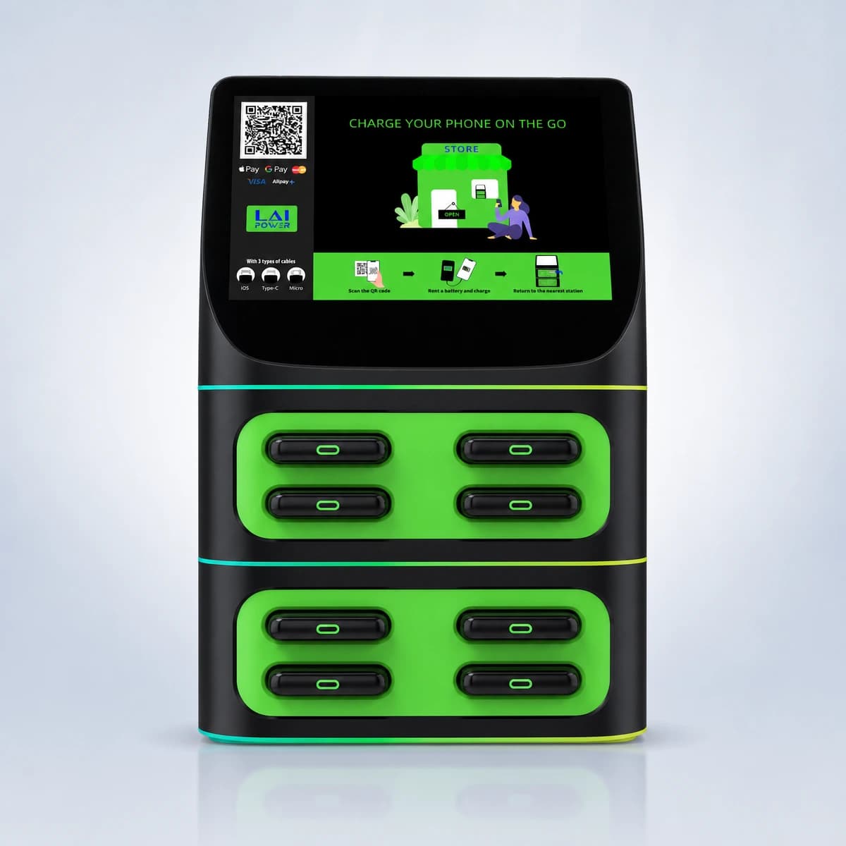 Stesen pengecasan bertingkat LaiPower dengan skrin - 8-slot